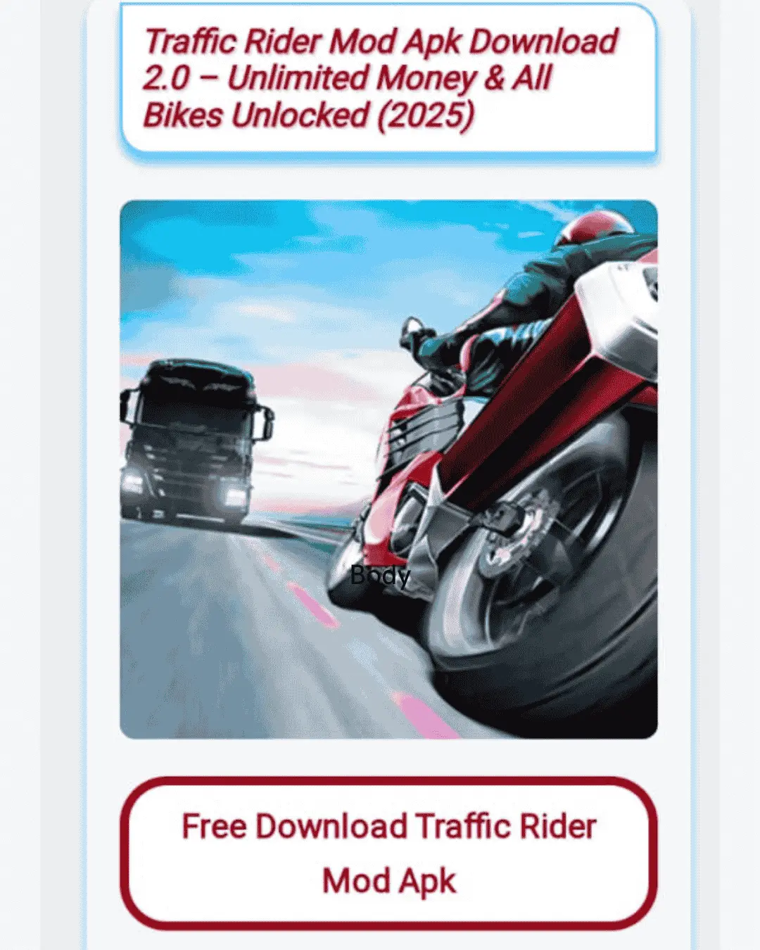 Download Traffic Rider Mod Apk