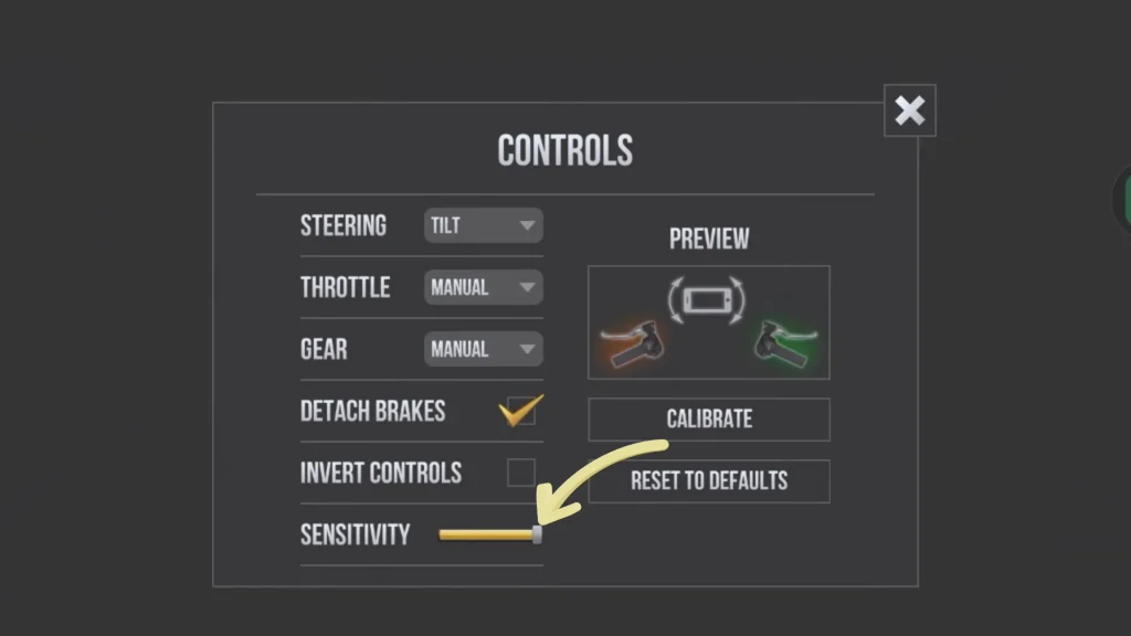 Traffic Rider Sensitivity settings