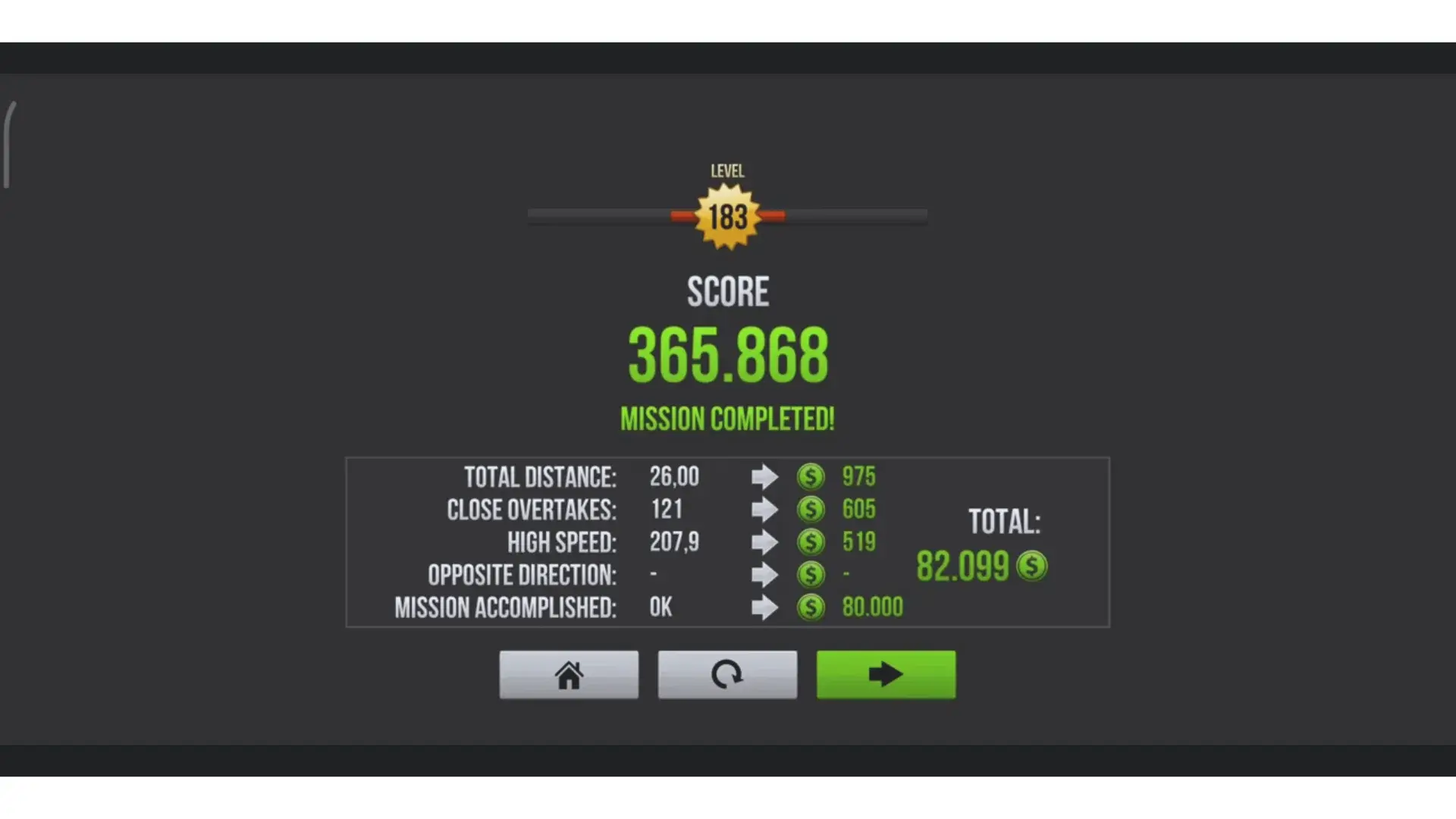 Traffic Rider Result Screen